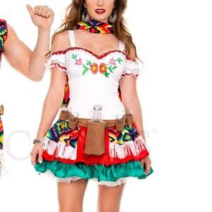 White and Red Music Legs Flamenco Dress Halloween Costume NWT Size Medium